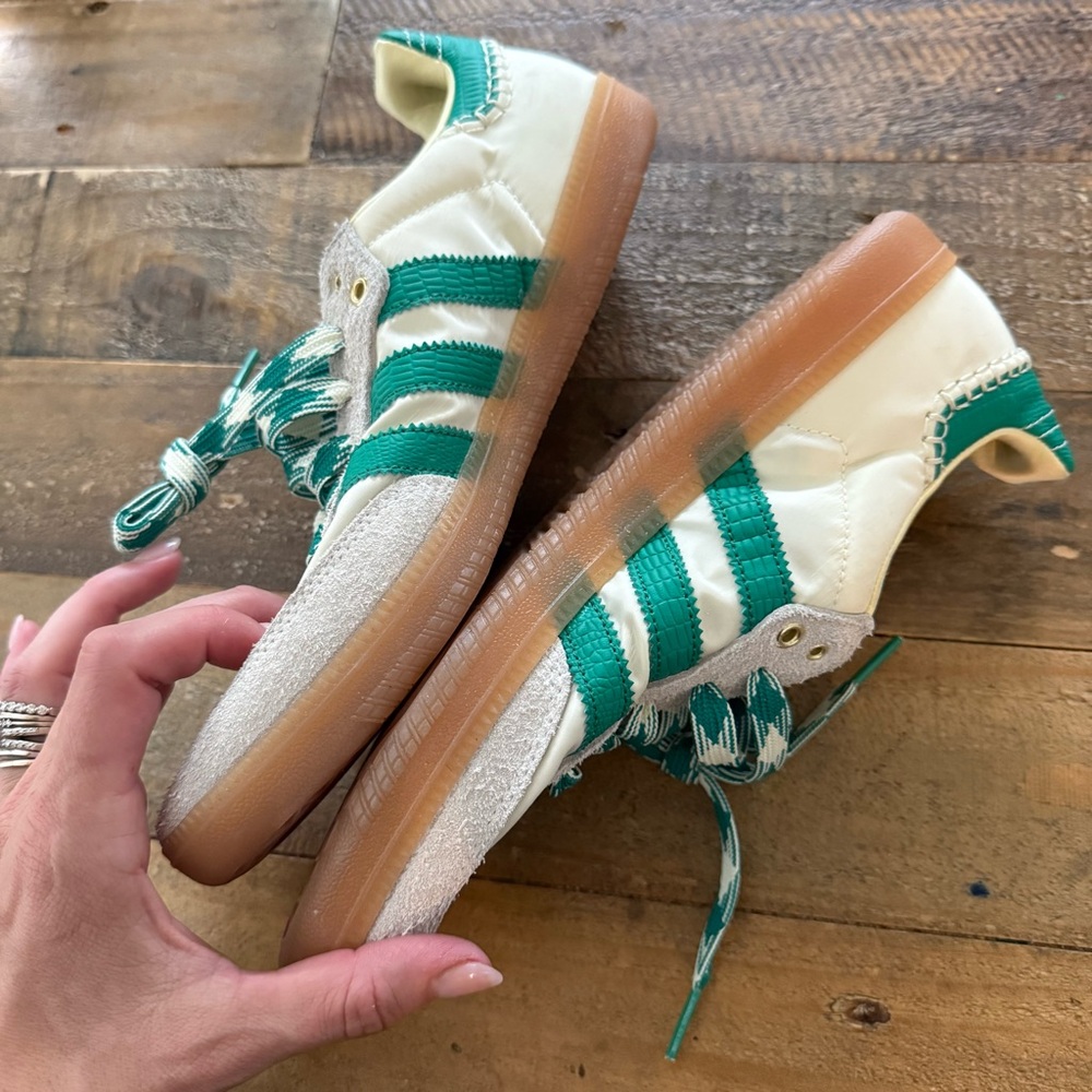 ADIDAS x Wales Bonner Samba Shoes - Green and beige  size 7 - Picture 9 of 10